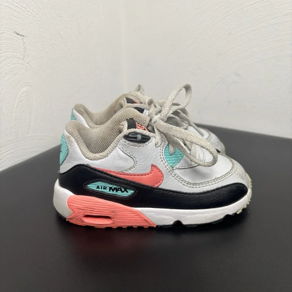 Nike Girls Air Max 90 Sneaker Athletic White Multicolor 833377-013 Lace Up Sz 7C